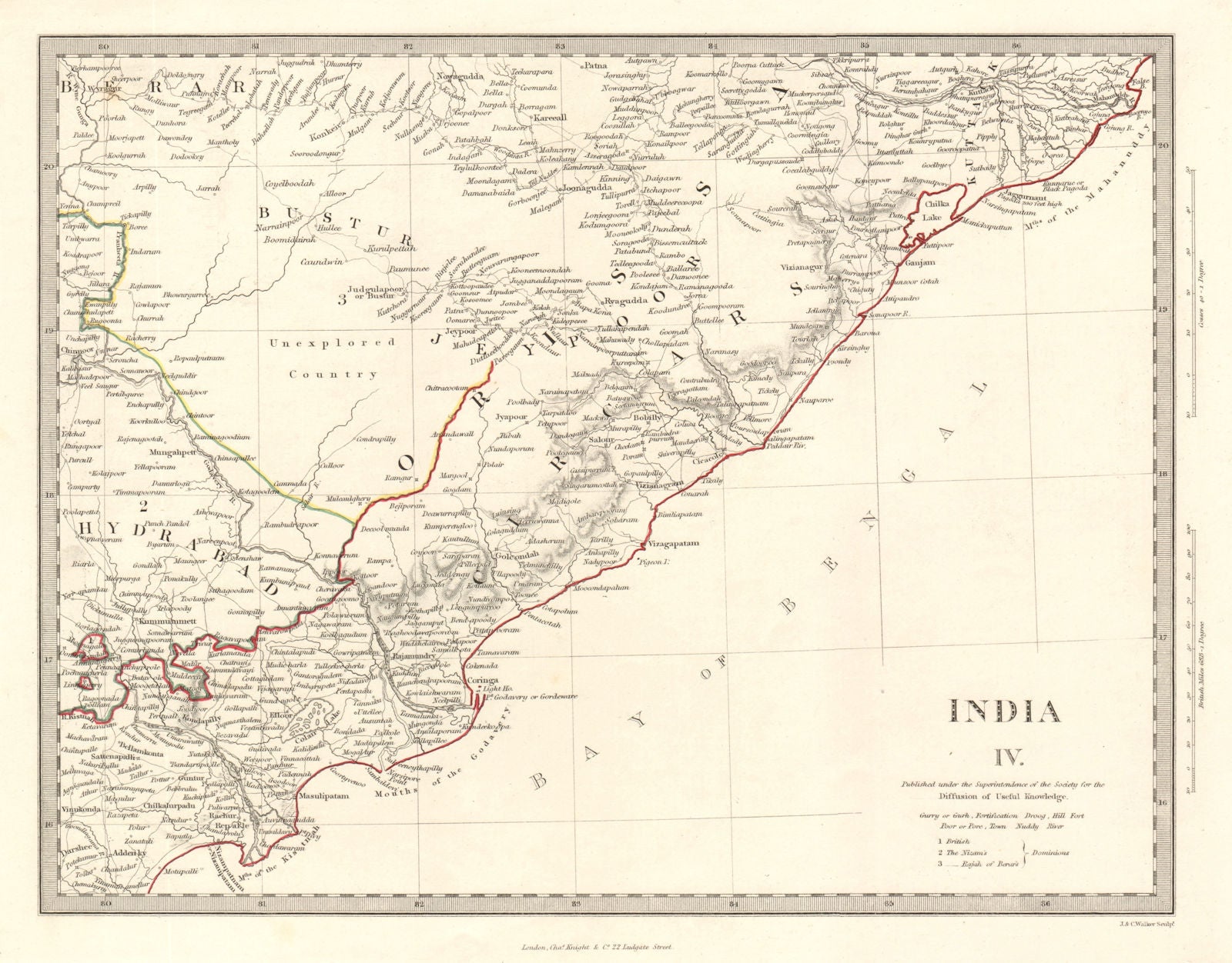 INDIA IV. Cicars Mouths of the Godavery Berar Hyderabad Orissa. SDUK 1846 map